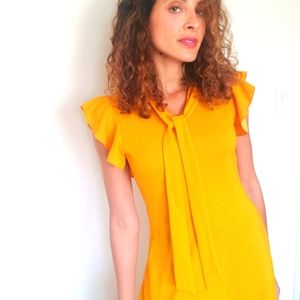 Tie-neck Flutter Sleeve Midi Dress